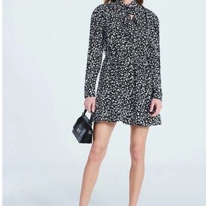 Black Floral Long-Sleeve Mini Dress